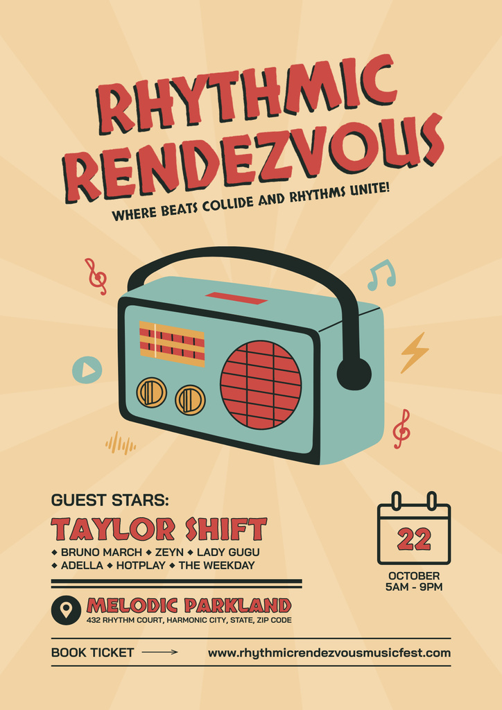 Rhythmic Music Event With Booking Announcement Poster – шаблон для дизайна