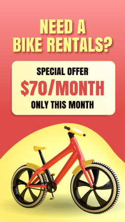 Különleges ajánlat bérelhető kerékpárokra piros és sárga színben Instagram Story tervezősablon