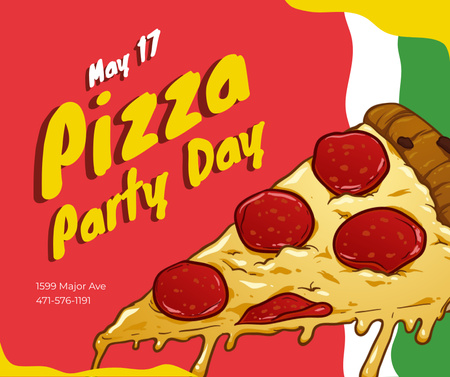 Pizza Party Day tasty slice Facebook Design Template
