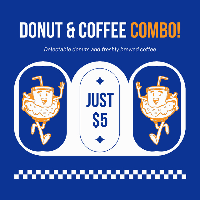 Ad of Donut and Coffee Combo in Blue Instagram Tasarım Şablonu