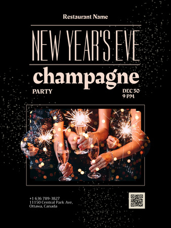 New Year Champagne Party Announcement Poster US tervezősablon