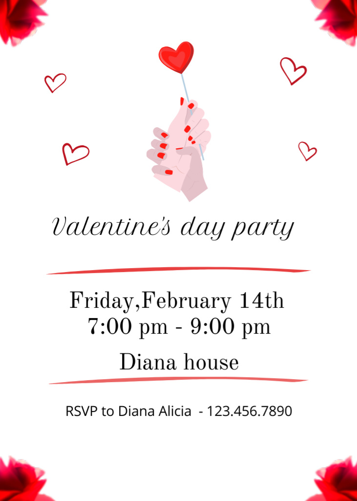 Valentine's Day Party Announcement on White with Heart Invitation Design Template