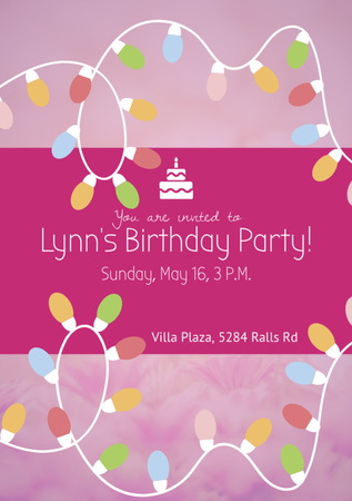 Birthday Party Garland Frame in Pink Flyer A7 Design Template