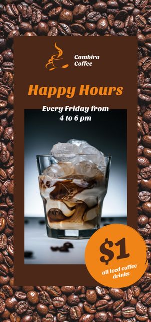 Coffee Shop Ad with Iced Latte in Glass Flyer DIN Large Design Template