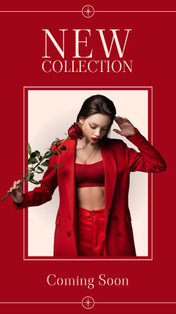 Fashion Clothes Ad with Woman in Red Suit Instagram Story Tasarım Şablonu
