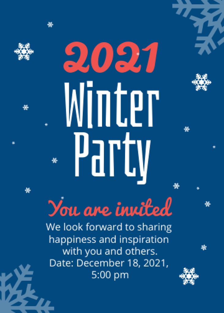 Winter Party Announcement with Cute Snowflakes Invitation Design Template
