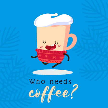 Cafe Ad with Funny Coffee Cup Animated Post Design Template