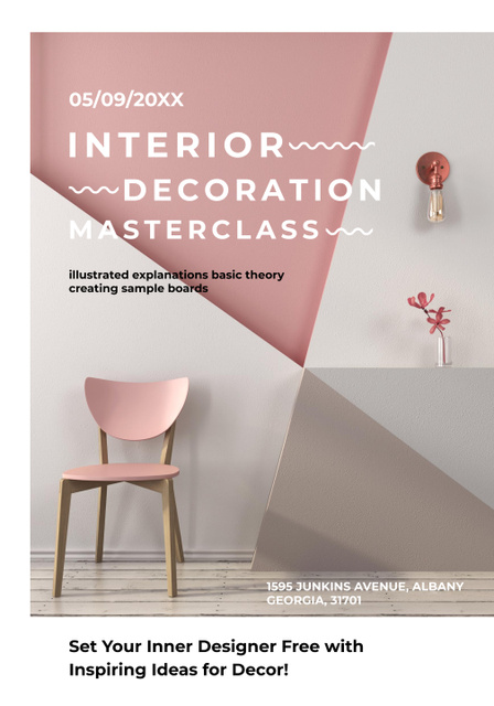 Interior Design Masterclass Announcement with Pink Chair Poster 28x40in tervezősablon
