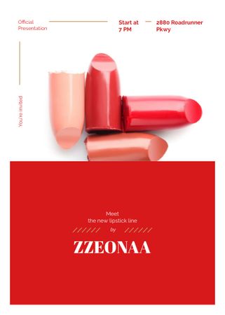 Ontwerpsjabloon van Invitation van Set of lipstick pieces for Cosmetics ad