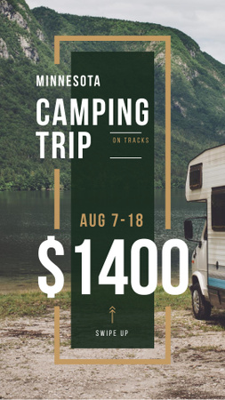 camping trip meghívó travel trailer tó mellett Instagram Story tervezősablon