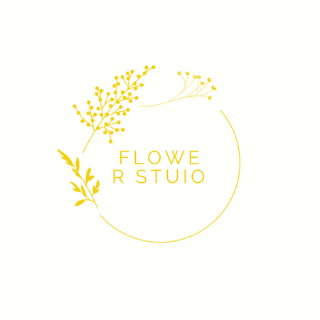 Flower Studio Services Ad with Golden Circle Logo 1080x1080px Πρότυπο σχεδίασης