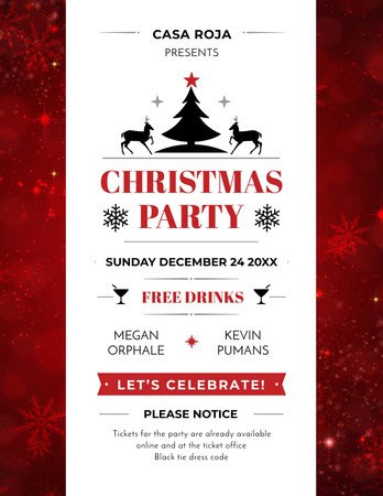 Christmas Party Invitation with Deer and Tree Flyer 8.5x11in Design Template