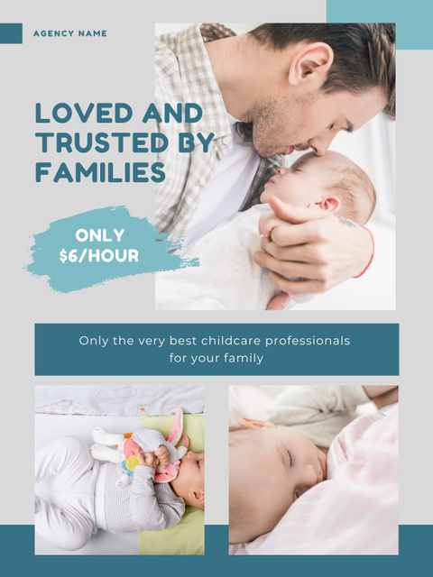 Trusted Babysitting Service Promotion in Blue Poster US Modelo de Design