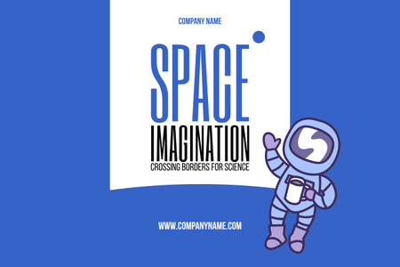 Space Exhibition with Astronaut Sketch on Blue Poster 24x36in Horizontal Modelo de Design