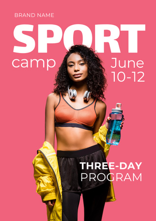 Sports Camp Invitation with Young Woman Athletes Poster Design Template