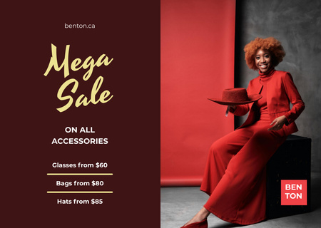 Fashion Sale with Woman with Red Hat Flyer A6 Horizontal Design Template