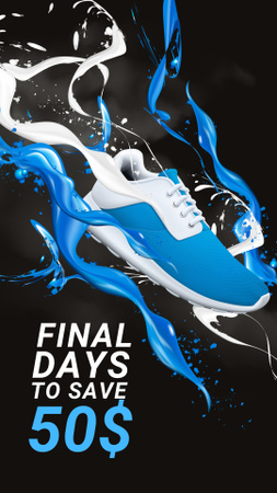 Plantilla de diseño de Anuncio de venta de zapatillas en azul y blanco Instagram Story 