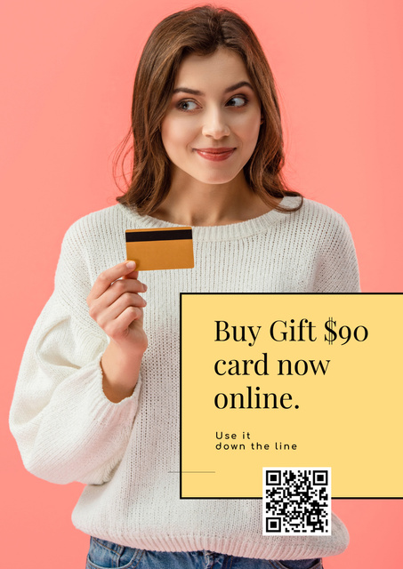 Gift Card Offer with Smiling Woman Poster A3 Tasarım Şablonu