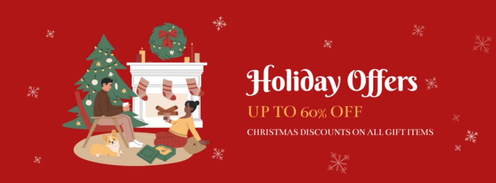 Holiday Discount Christmas Offer Red Facebook coverデザインテンプレート