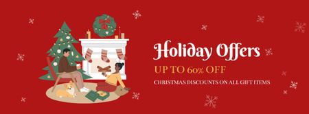 Holiday Discount Christmas Offer Red Facebook cover Design Template