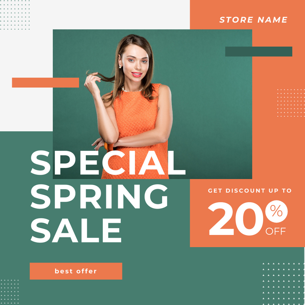 Special Spring Sale with Young Attractive Woman Instagram ADデザインテンプレート