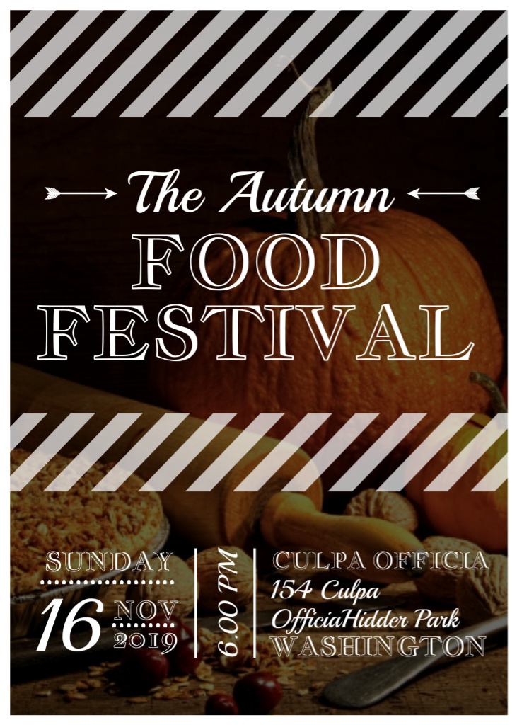 Autumn Food Festival Ad on Yellow Leaves Invitation Tasarım Şablonu
