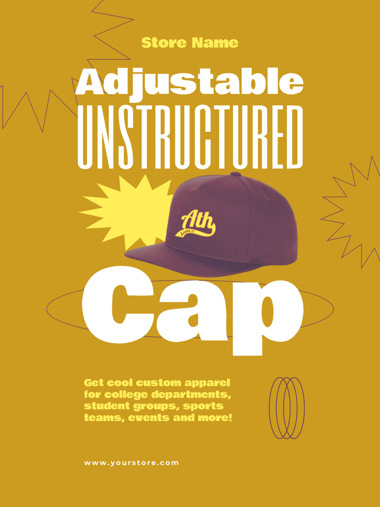 College Apparel and Merchandise with Stylish Cap Poster US Design Template