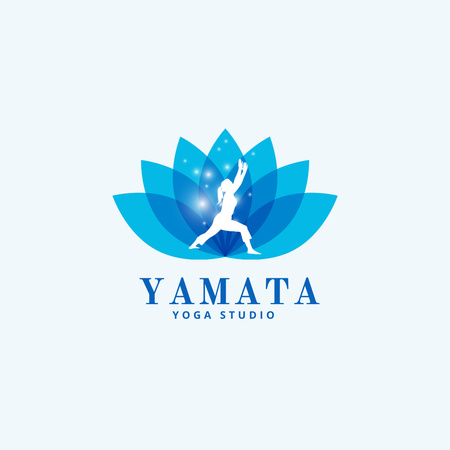Yoga Studio Emblem with Blue Lotus Logo 1080x1080px Design Template