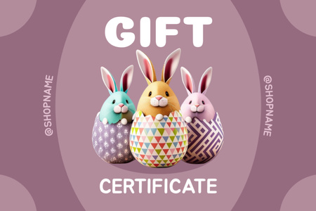 Plantilla de diseño de Easter Promo with Cute Rabbits and Painted Eggs Gift Certificate 