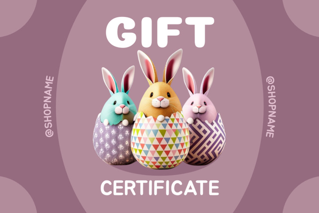 Easter Promo with Cute Rabbits and Painted Eggs Gift Certificate Design Template