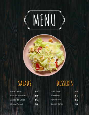 Food Menu Announcement with Salad on Table Menu 8.5x11in Design Template
