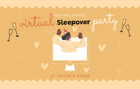 Announcement of Virtual Sleepover Party Invitation 4.6x7.2in Horizontal Tasarım Şablonu