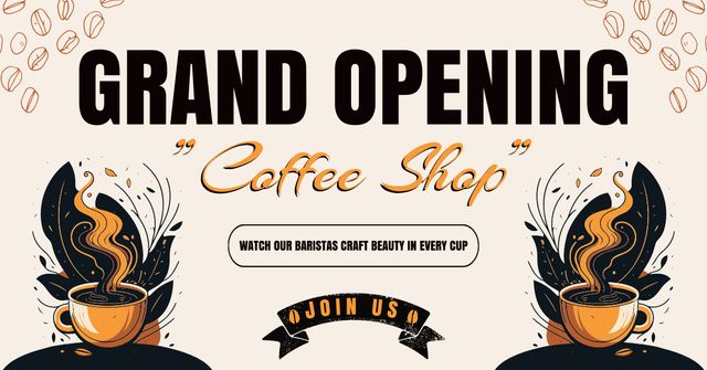 Stylish Coffee Shop Grand Opening With Catchphrase Facebook AD Πρότυπο σχεδίασης
