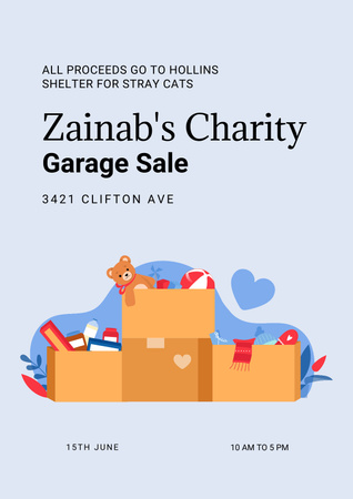 Charity Garage Sale Promotion with Illustration of Boxes Poster Design Template
