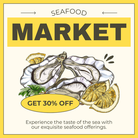 Special Discount on Fish Market with Illustration Instagram Design Template