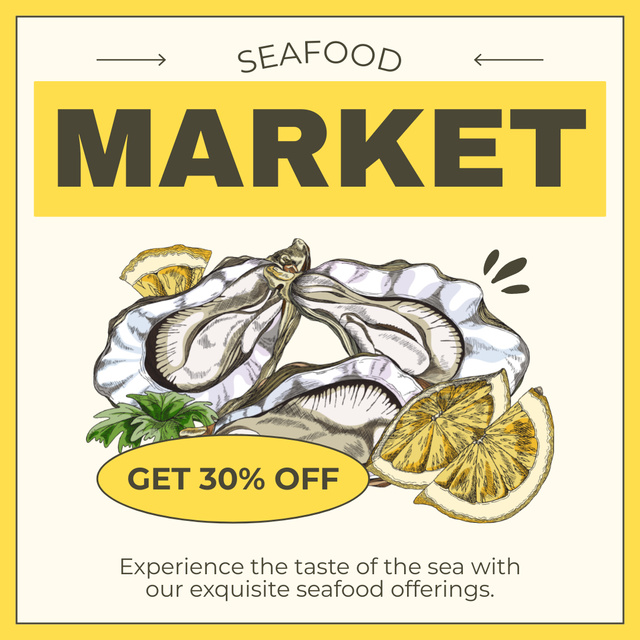 Special Discount on Fish Market with Illustration Instagramデザインテンプレート