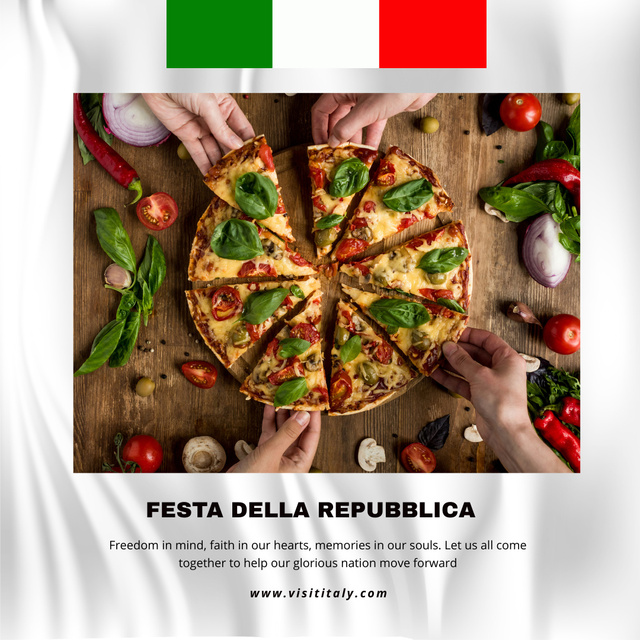 Italian National Day Announcement with Delicious Pizza Instagramデザインテンプレート