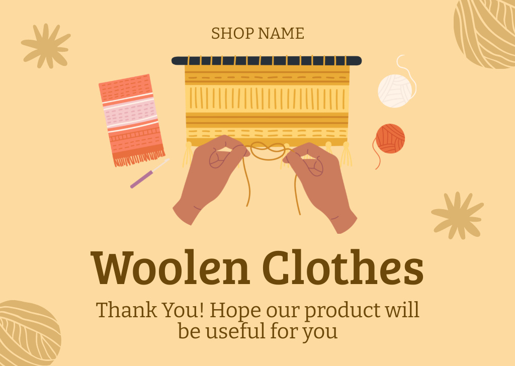 Handmade Woolen Clothes Offer In Yellow Card Design Template