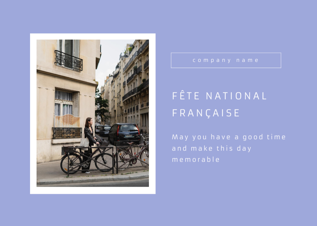French National Day Celebration Violet Postcard 5x7in Šablona návrhu