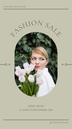 Platilla de diseño Fashion Sale Ad with Woman holding Flowers Instagram Story
