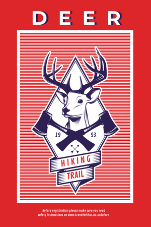 Hiking Trail Ad with Deer Icon in Red Pinterest Design Template