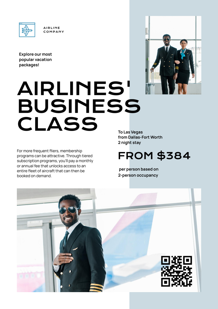 Designvorlage Business Class Airlines Ad für Poster