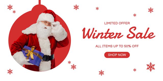 Designvorlage Announcement of Winter Sale with Santa Claus für Twitter