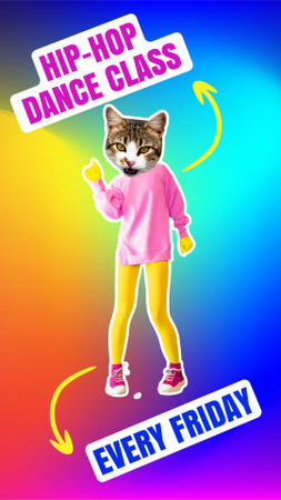 Template di design Promo lezione di danza hip hop con gatto divertente Instagram Story