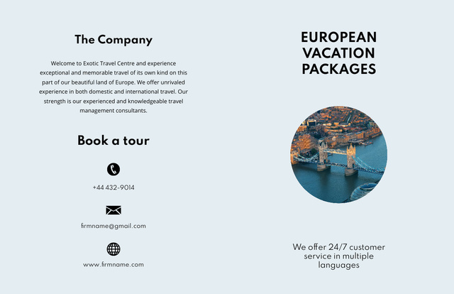 Eurotour Booking Package Offer Brochure 11x17in Bi-fold Design Template
