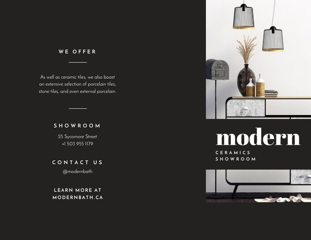 Modern Interior with Stylish Pieces Brochure 8.5x11in Bi-fold Design Template