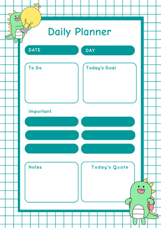School Day Plan with Cute Dragon Schedule Planner Modelo de Design