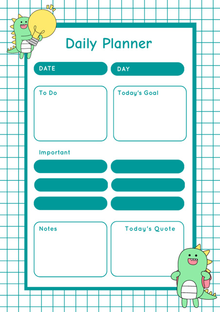 School Day Plan with Cute Dragon Schedule Planner Tasarım Şablonu