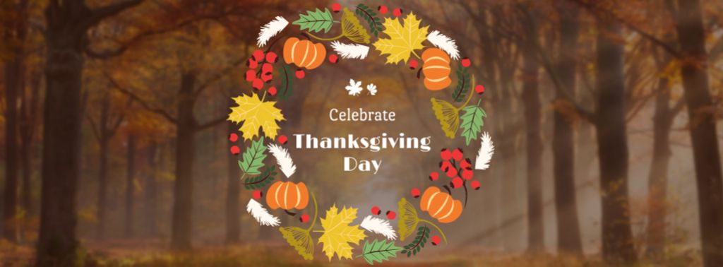 Thanksgiving Day Greeting in Autumn Wreath Facebook cover tervezősablon