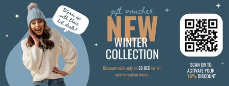 Winter Collection Ad with Woman in Stylish Sweater Coupon Design Template